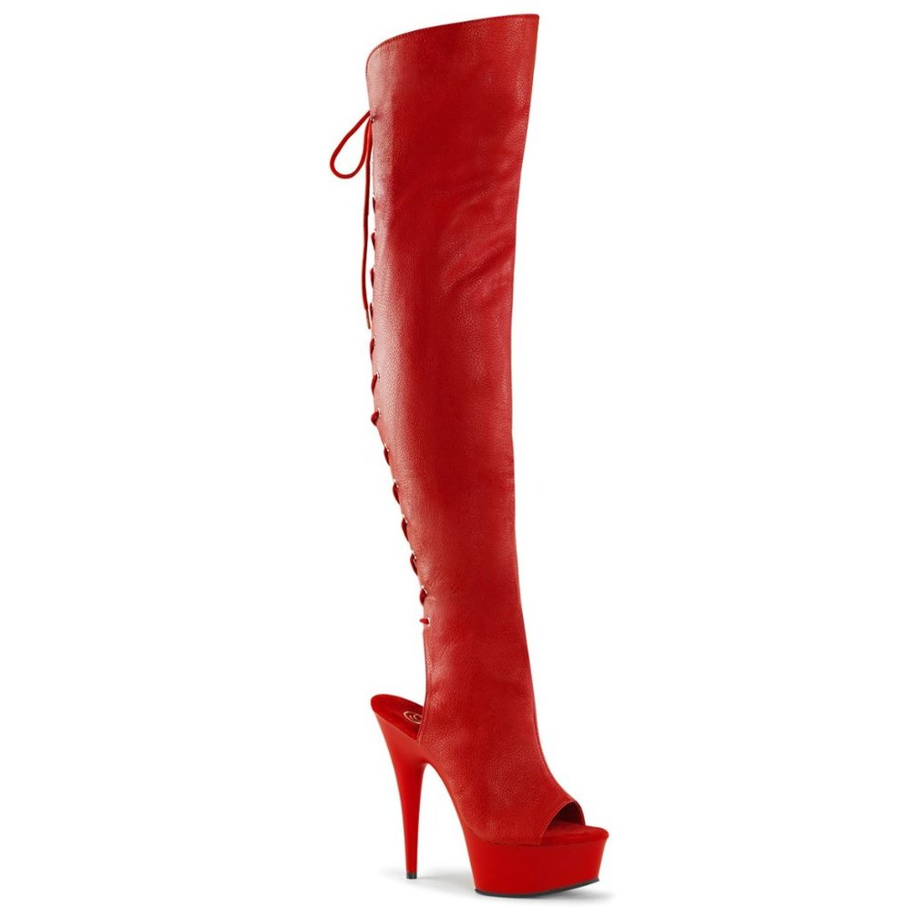 Pleaser Delight 3019 Red Platform Stiletto Thigh High Boots
